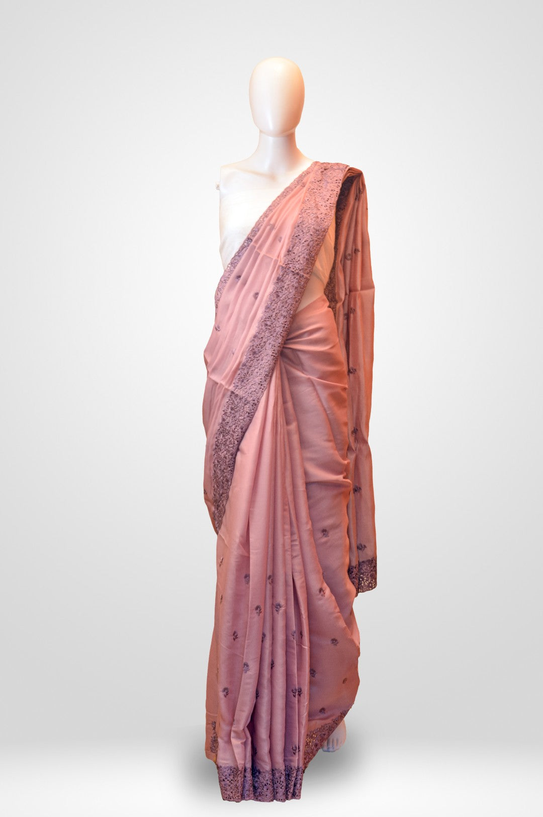  Kaloshmi casual saree  (semi silk, cut designed, pink colour),Draped on a dummy at a studio setup - front full view
